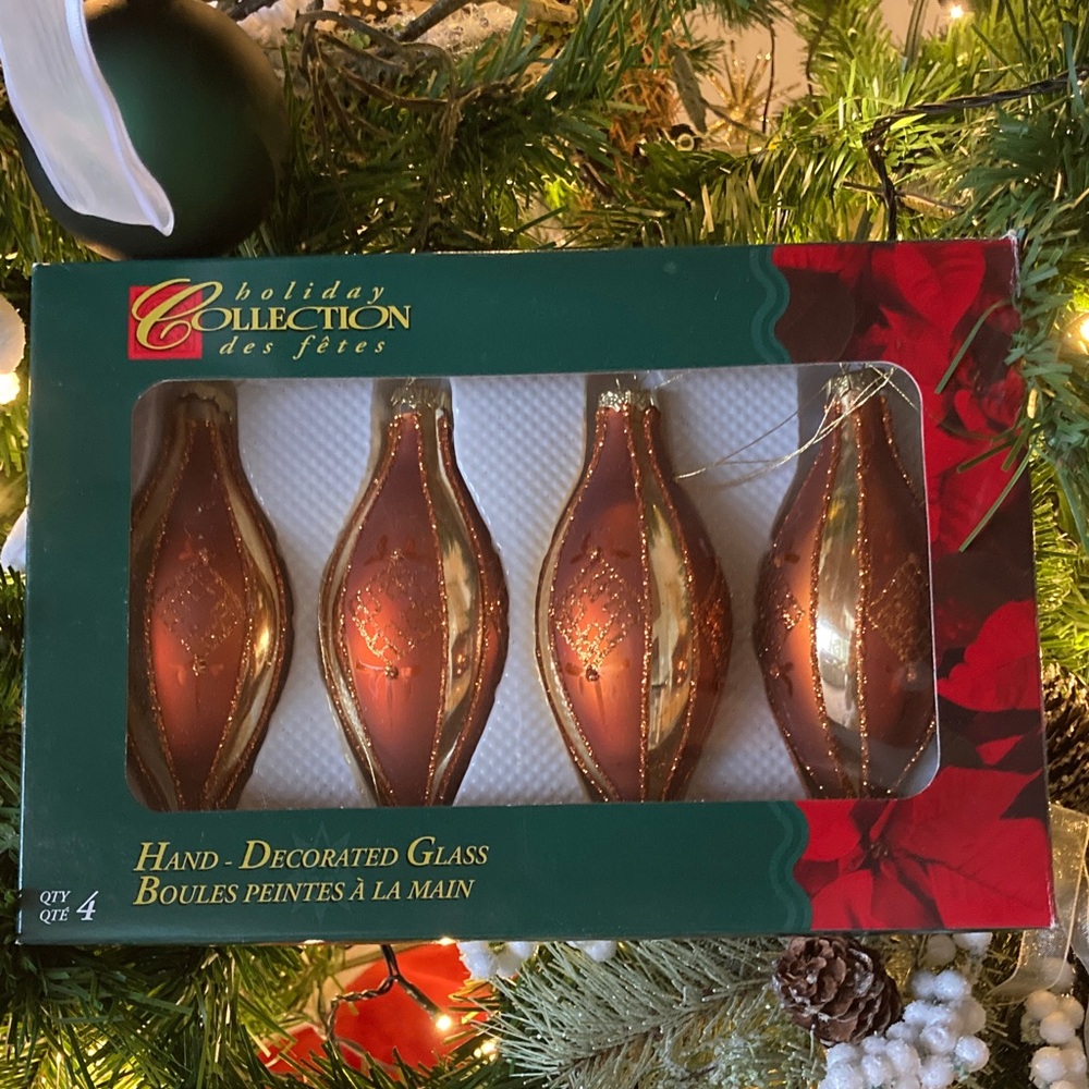 Vintage Hand-Decorated Glass Ornaments - Gold and Copper